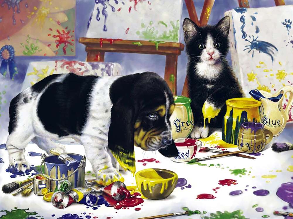 malarze psów i kotów puzzle online