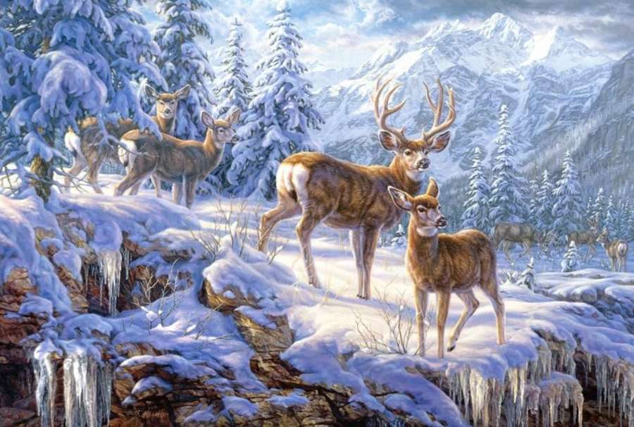 Zwierzęta w górach zimą puzzle online