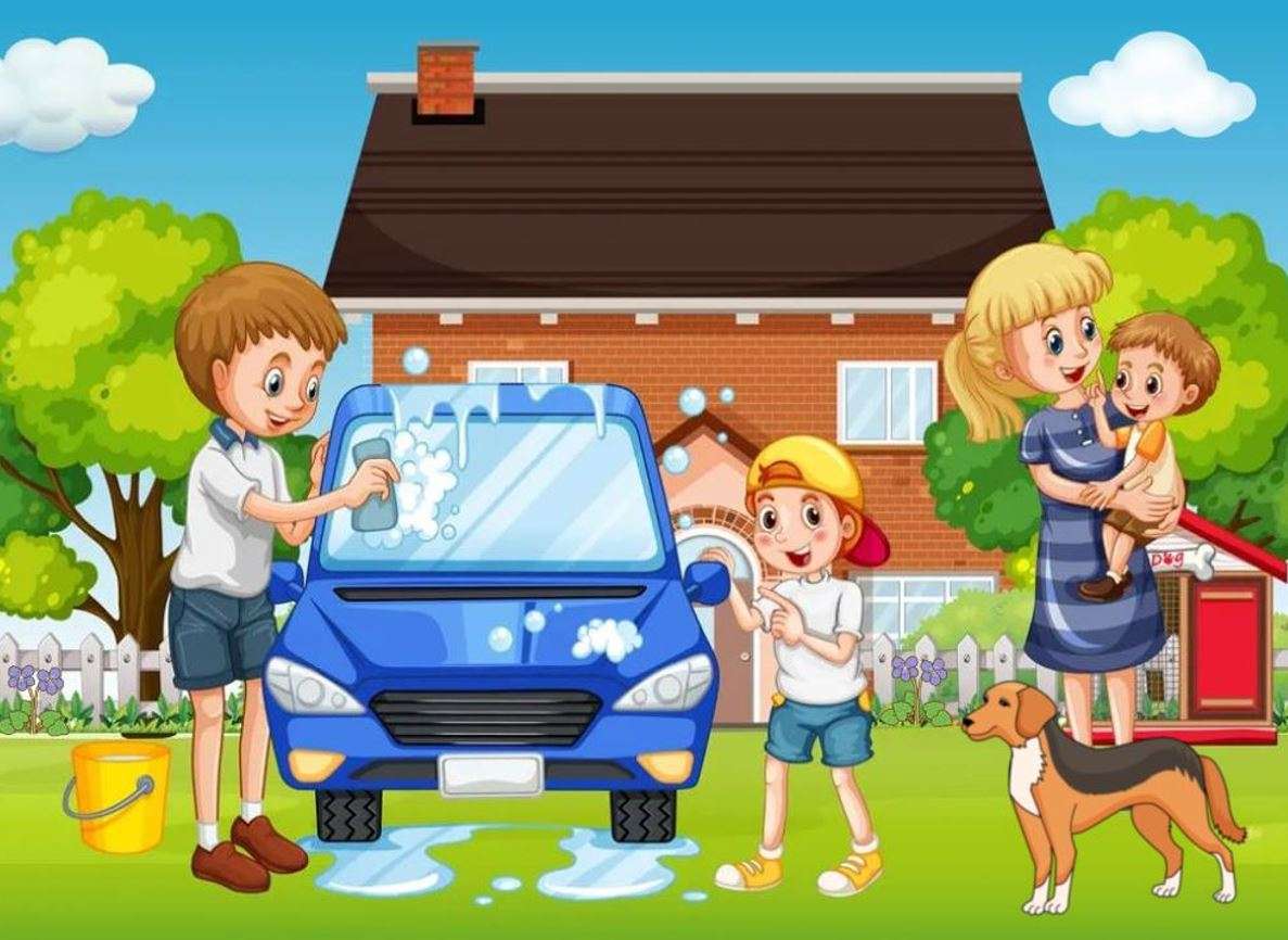 Dzieci myją samochód puzzle online