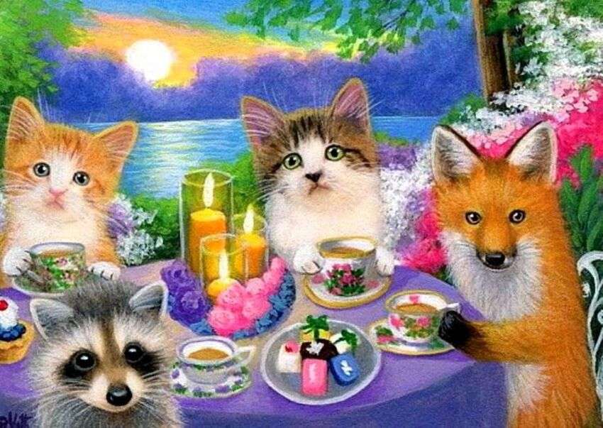 Les chatons et compagnie apprécient le café puzzle