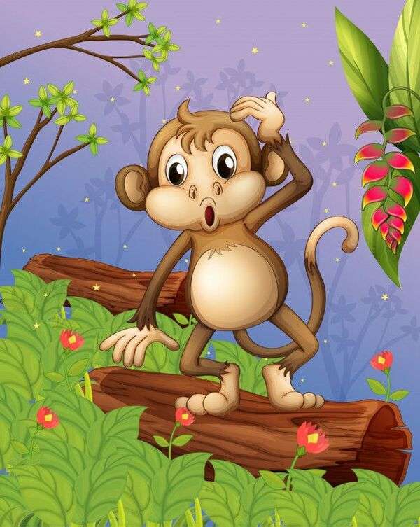 Mała małpka bawiąca się w ogrodzie #1 puzzle online