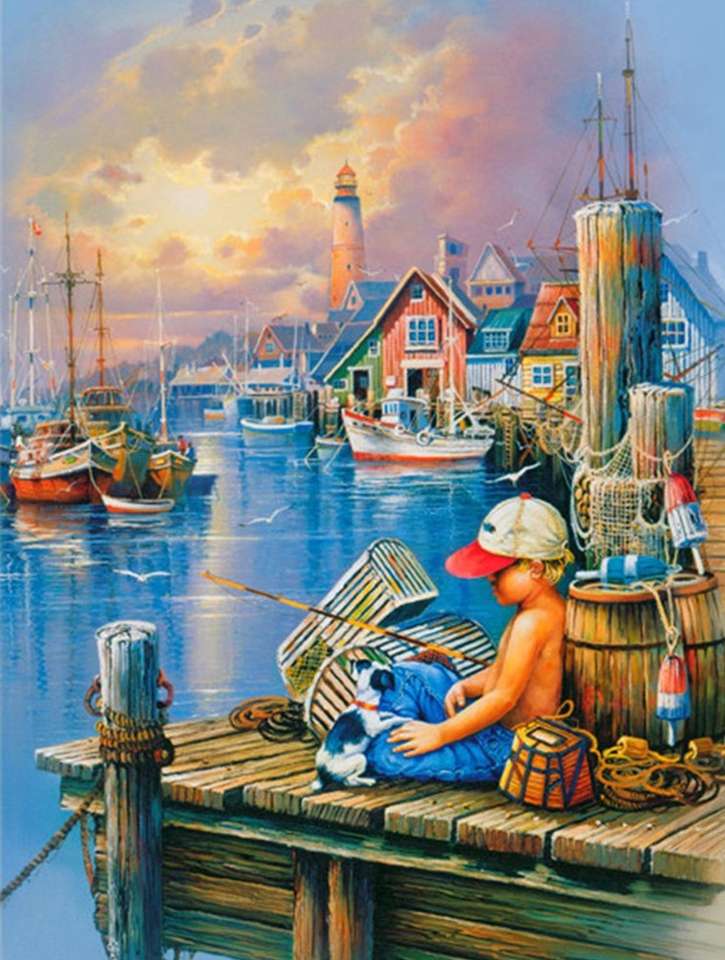 chłopiec łowiący ryby puzzle online