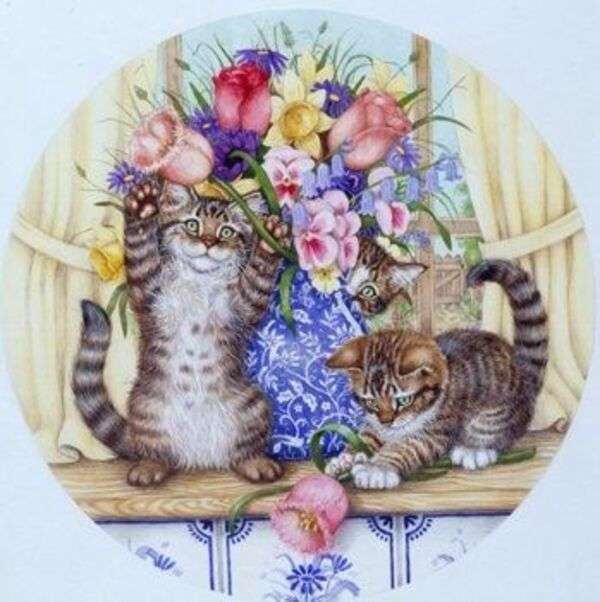 Kocięta bawiące się wazonem puzzle online