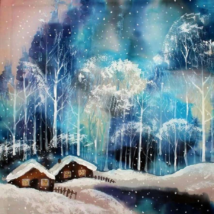 Muszle w zaśnieżonym lesie przy świetle księżyca puzzle online