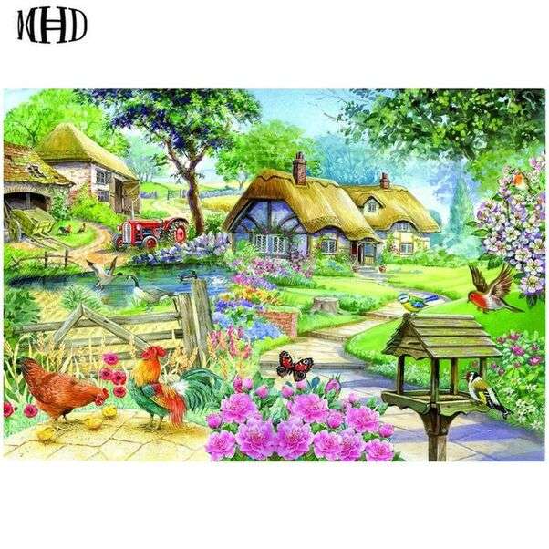 Domy wiejskie z mnóstwem kwiatów puzzle online