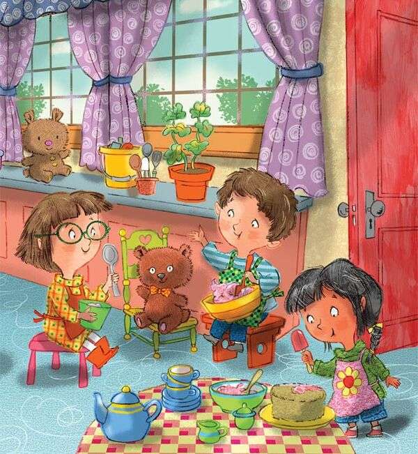 małe dzieci bawiące się w dom puzzle online