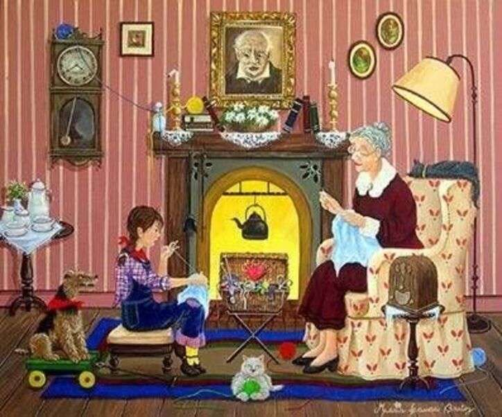Babcia uczy wnuczkę robić na drutach puzzle online