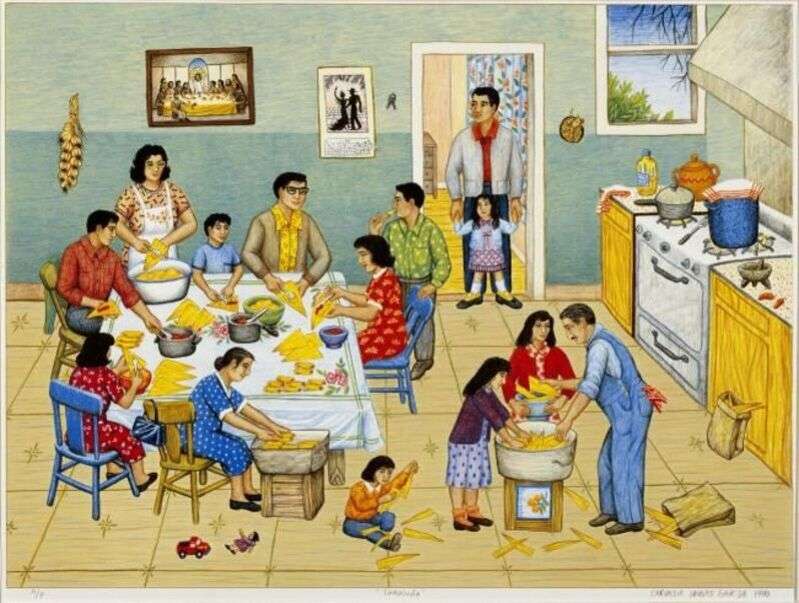 Duża rodzina przygotowuje tamales puzzle online