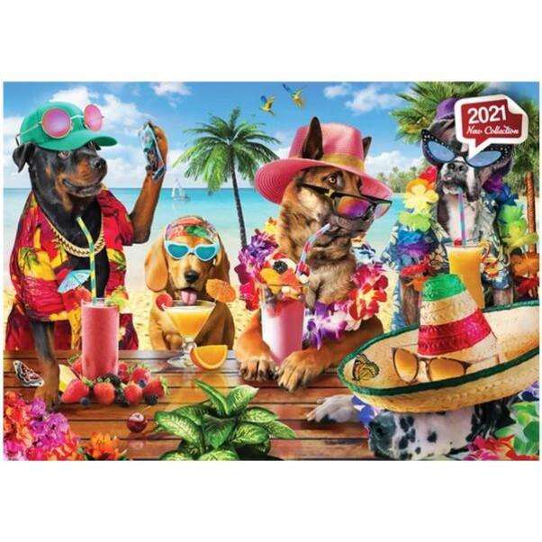 Psy na wakacjach na plaży puzzle online