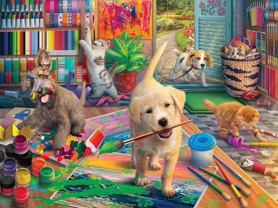Hunde und Katzen malen Puzzle