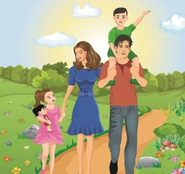 Rodzice wybierają się na spacer z dziećmi puzzle online
