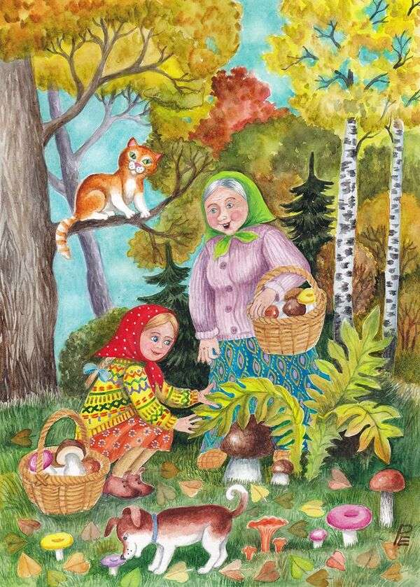 Babcia i wnuczka w lesie puzzle online