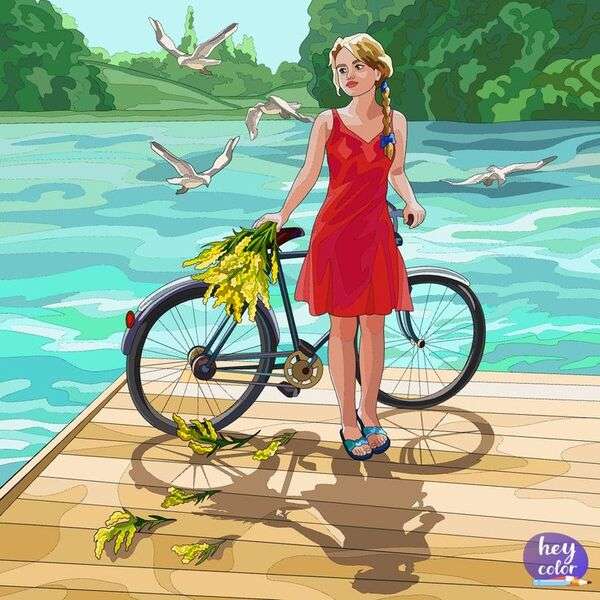 Dziewczyna na rowerze na moście puzzle online