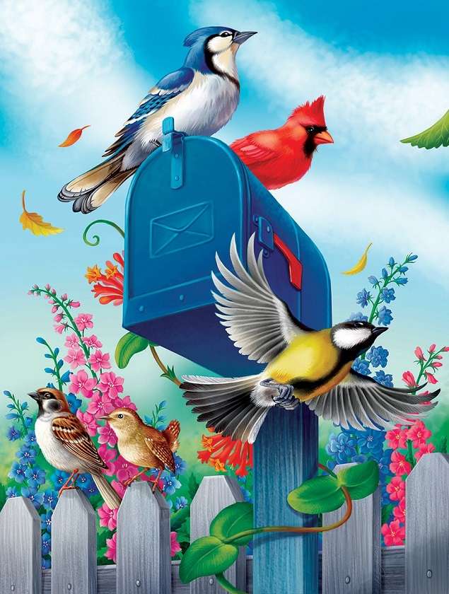 małe ptaszki w niebieskiej skrzynce pocztowej puzzle online