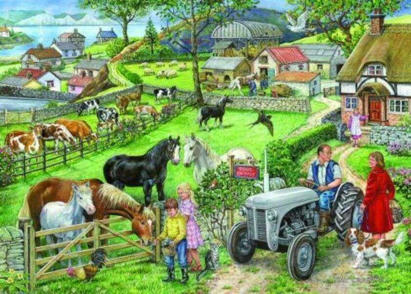 Rodzina z farmą z wieloma małymi zwierzętami puzzle online