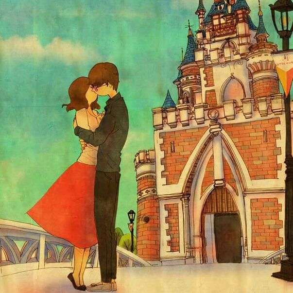 Loving couple in front of castle puzzle