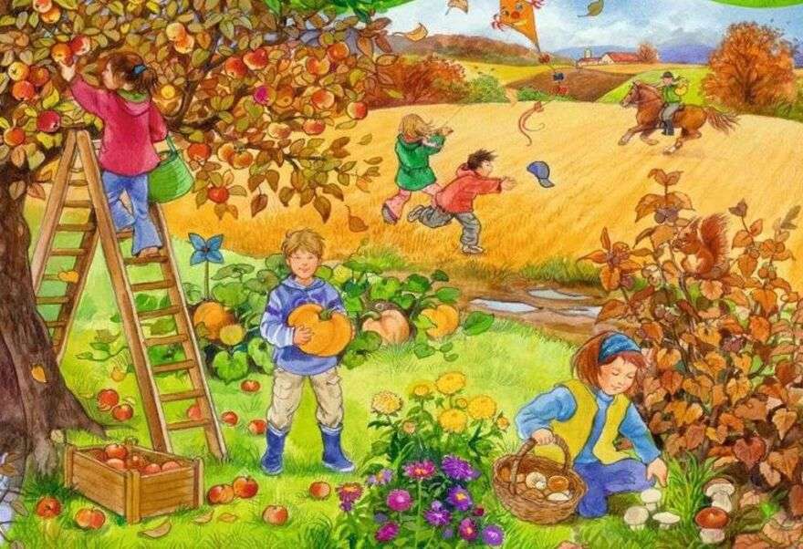 Kinderen op de boerderij die fruit verzamelen puzzel
