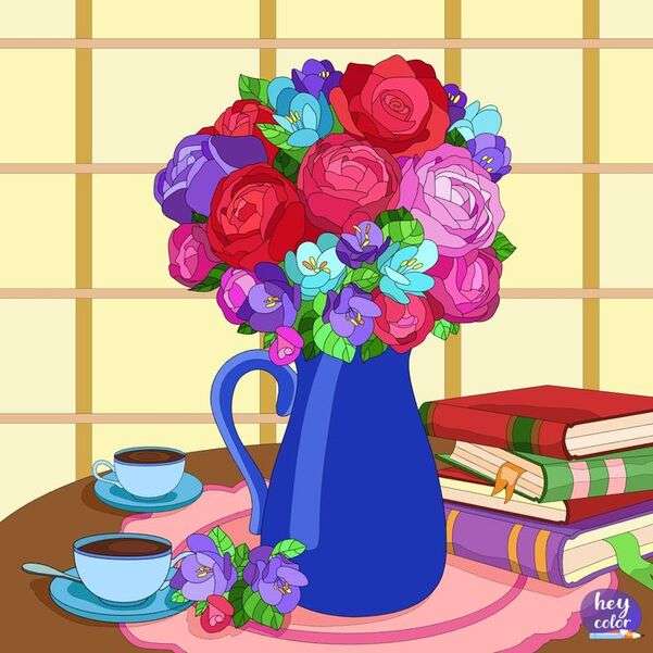 Śliczny wazon z filiżankami kawy puzzle online