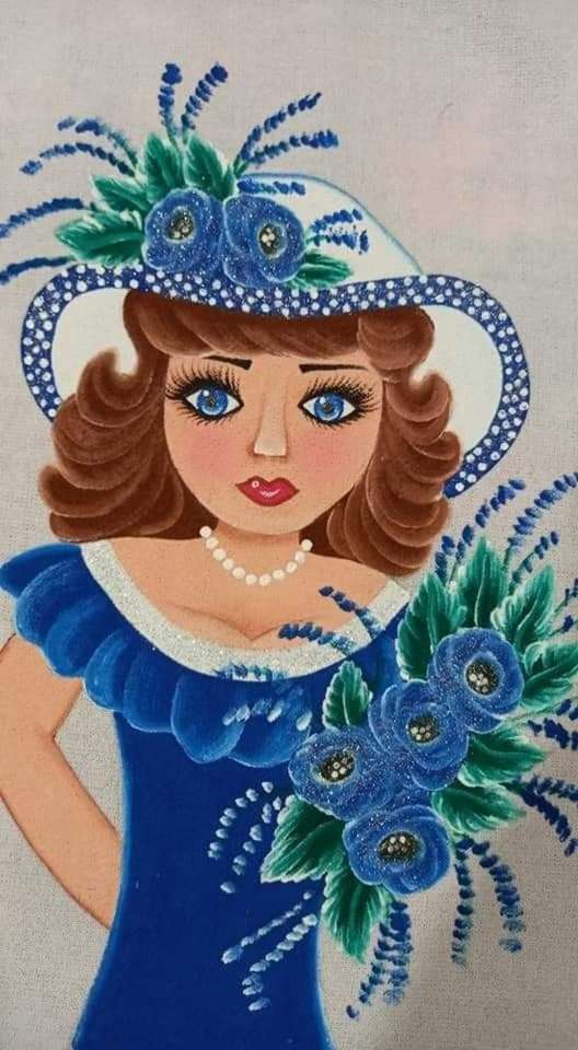 Diva dziewczyna niebieska sukienka i kapelusz puzzle online