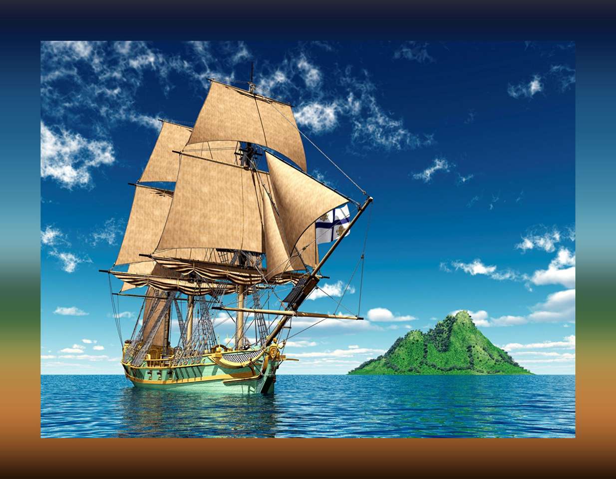 malowanie łodzi z wyspą w tle puzzle online