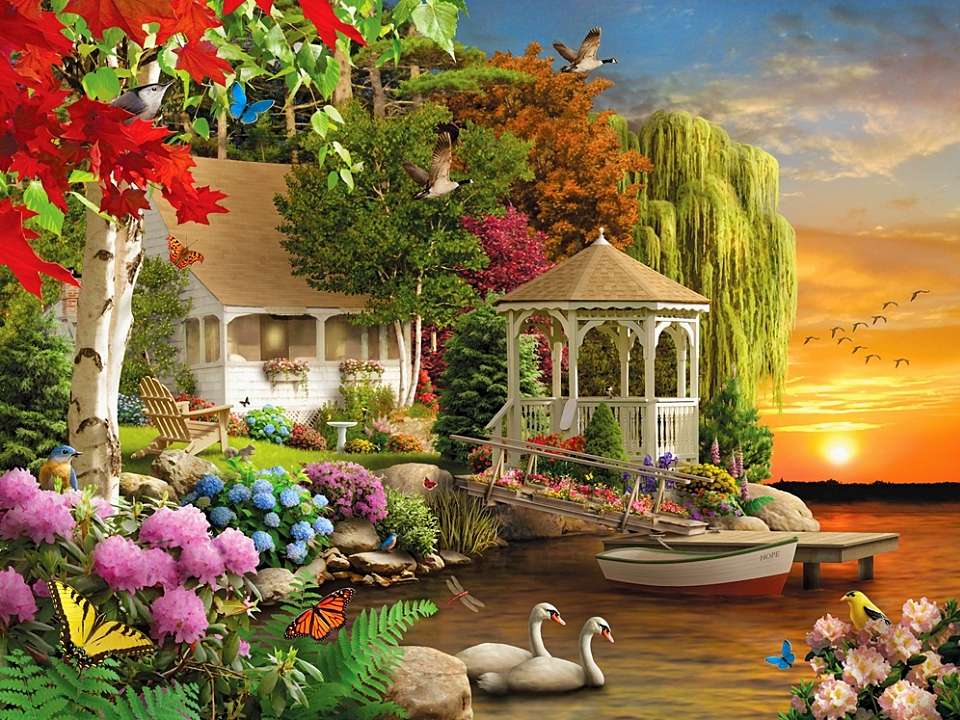 dom z altaną nad jeziorem puzzle online