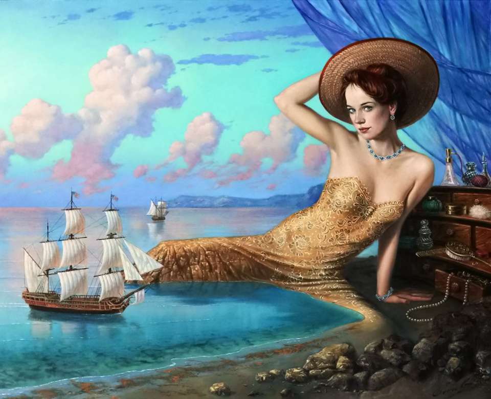 surrealistyczny obraz kobiety z łódką puzzle online