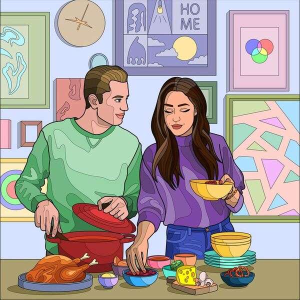 Zakochana para w kuchni #48 puzzle online