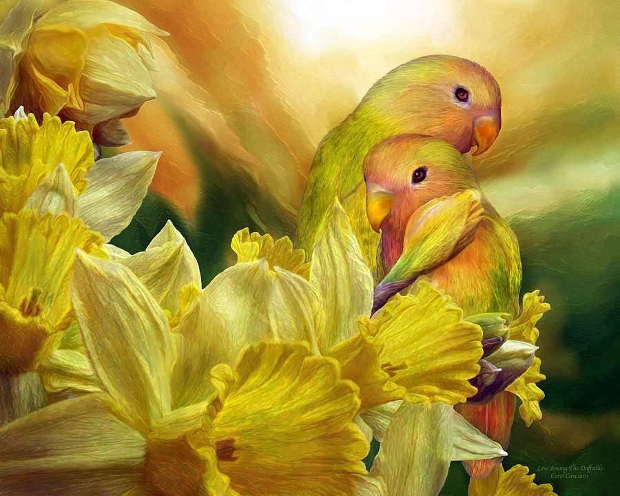papugi wśród żółtych lilii puzzle online