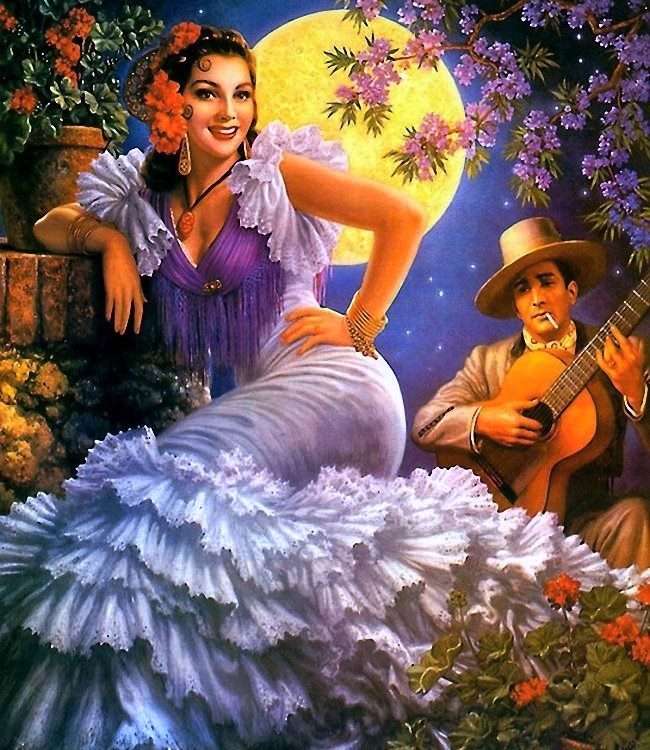 flamenco i gitarzysta w świetle księżyca puzzle online