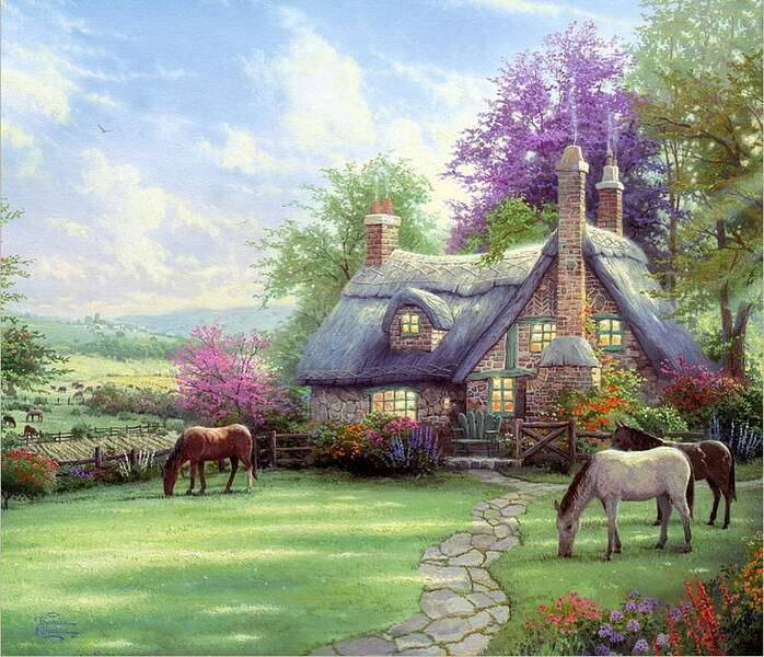 piękny dom z końmi puzzle online