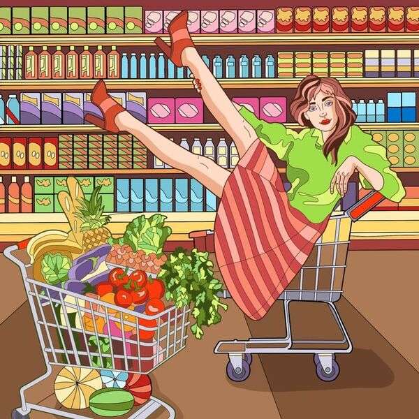 Szczęśliwa dziewczyna w supermarkecie puzzle online
