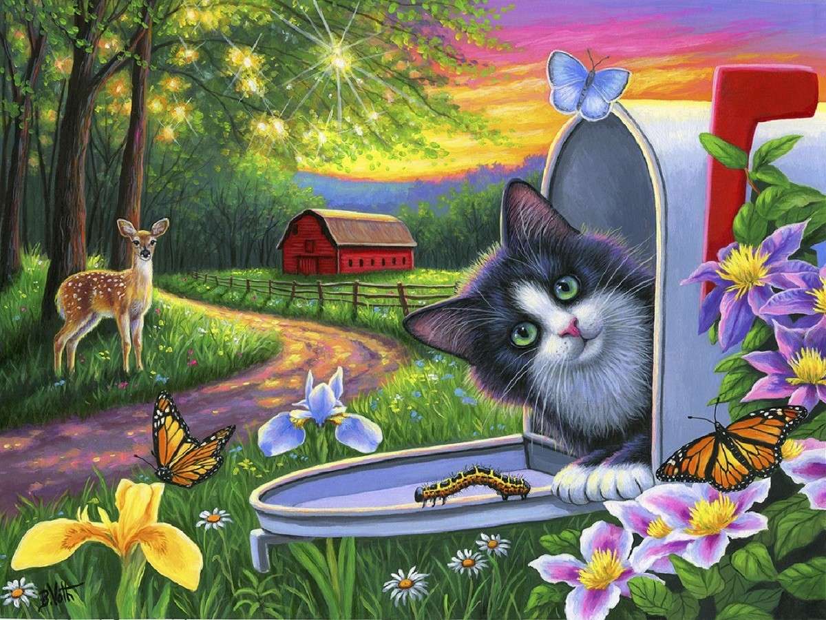 kot w skrzynce pocztowej puzzle online