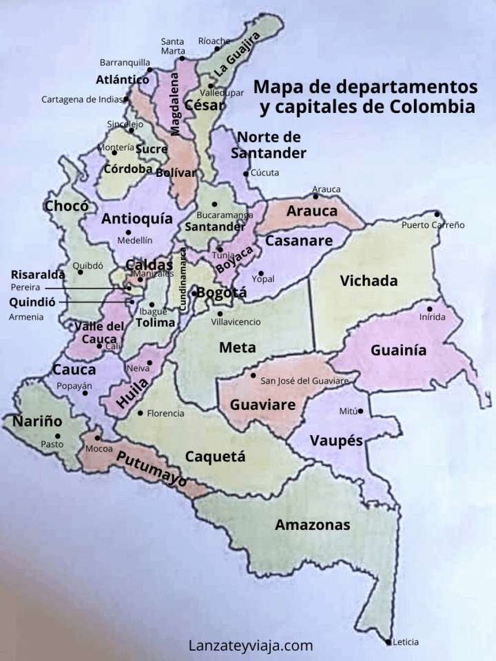 mapa kolumbii z jej departamentami i stolicami puzzle online