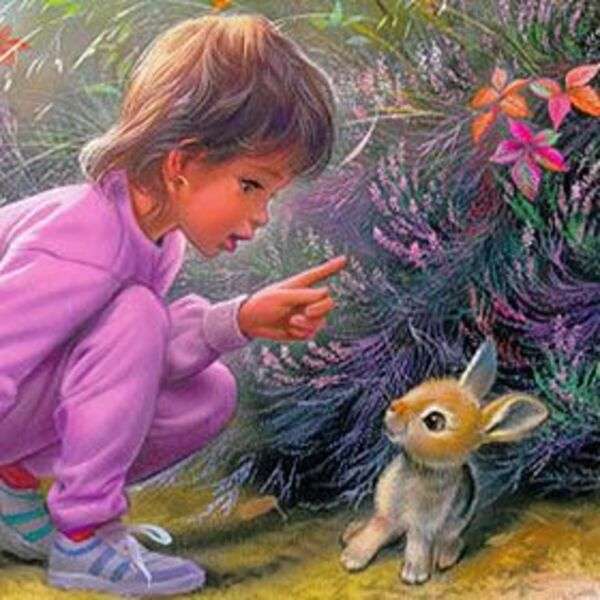 Mała dziewczynka besztająca królika puzzle online