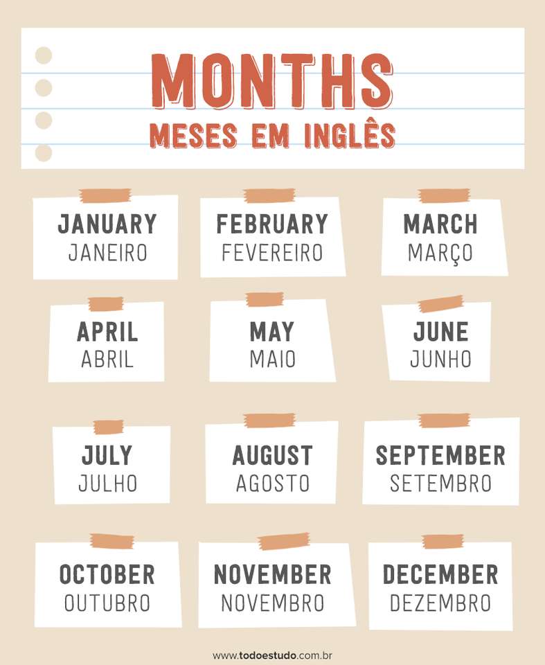 miesiące, miesiące po angielsku puzzle online