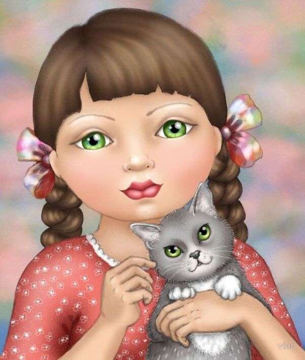 Diva dziewczyna z kotkiem puzzle online