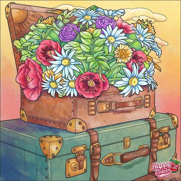 Ładna kompozycja kwiatowa w walizce #4 puzzle online