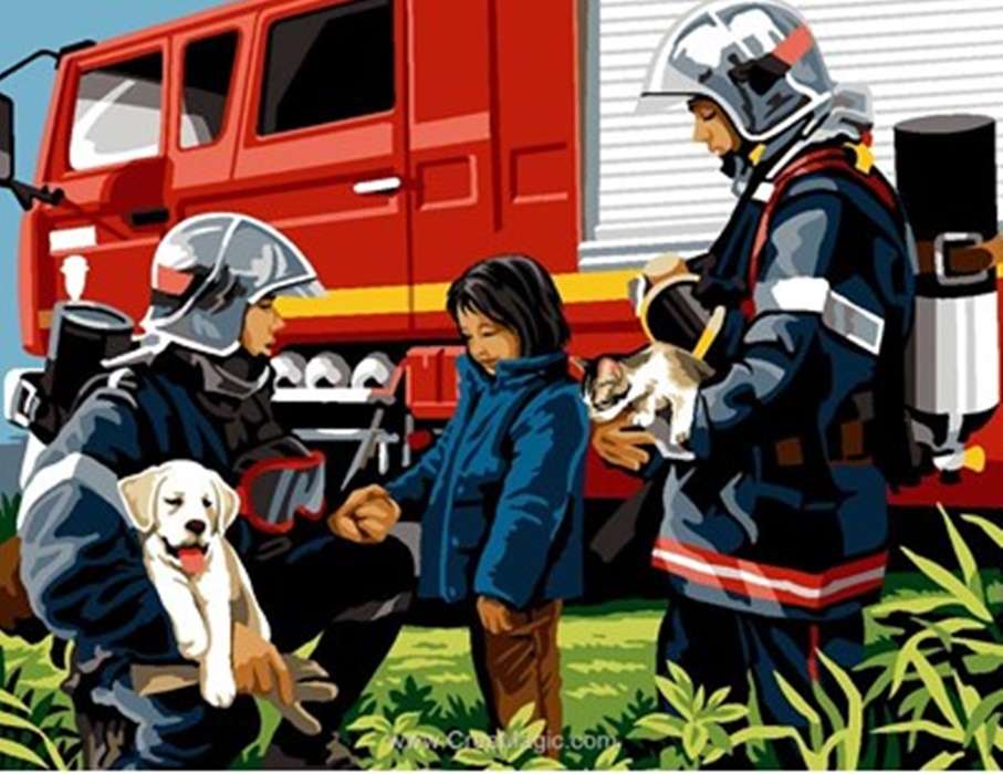 strażacy ratujący psa dziewczynki puzzle online