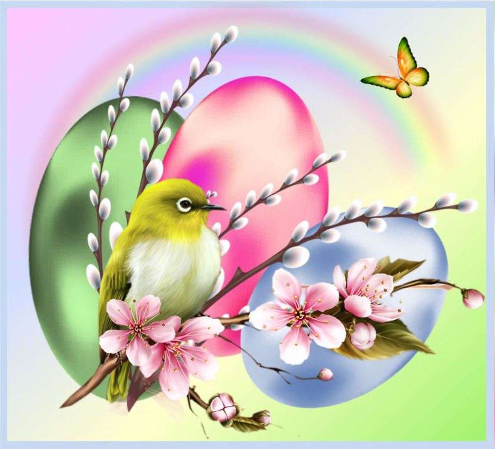 Wielkanocne pisanki z ptaszkiem puzzle online