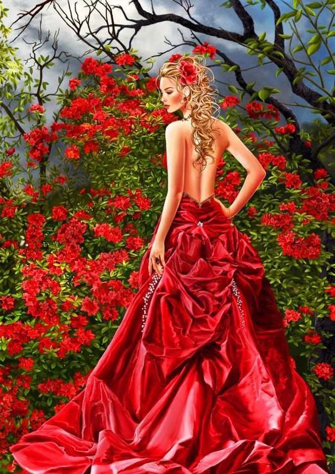 Pani w czerwonej sukience puzzle online