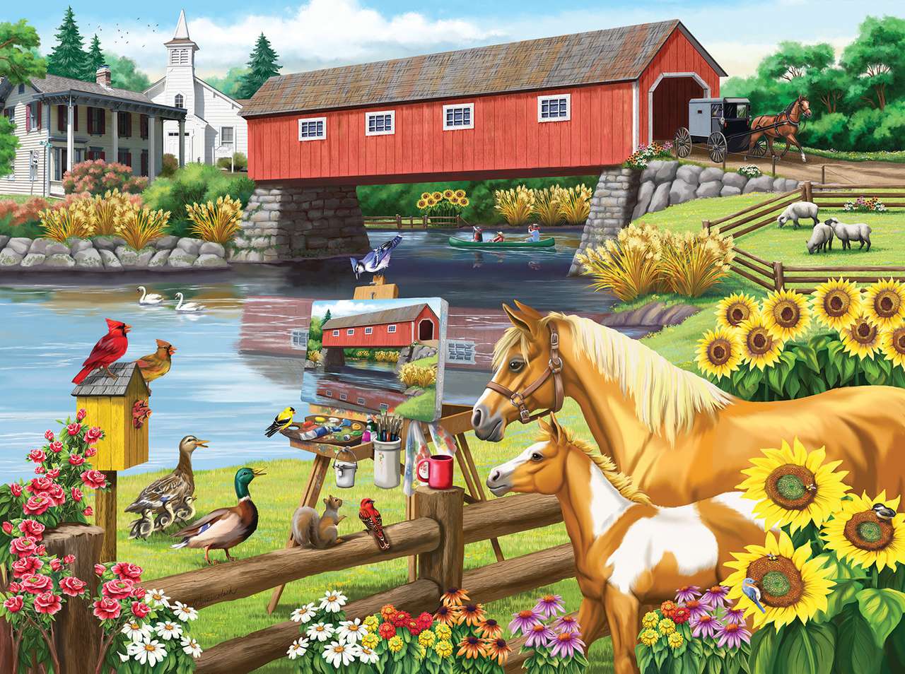 malowanie mostu między zwierzętami puzzle online