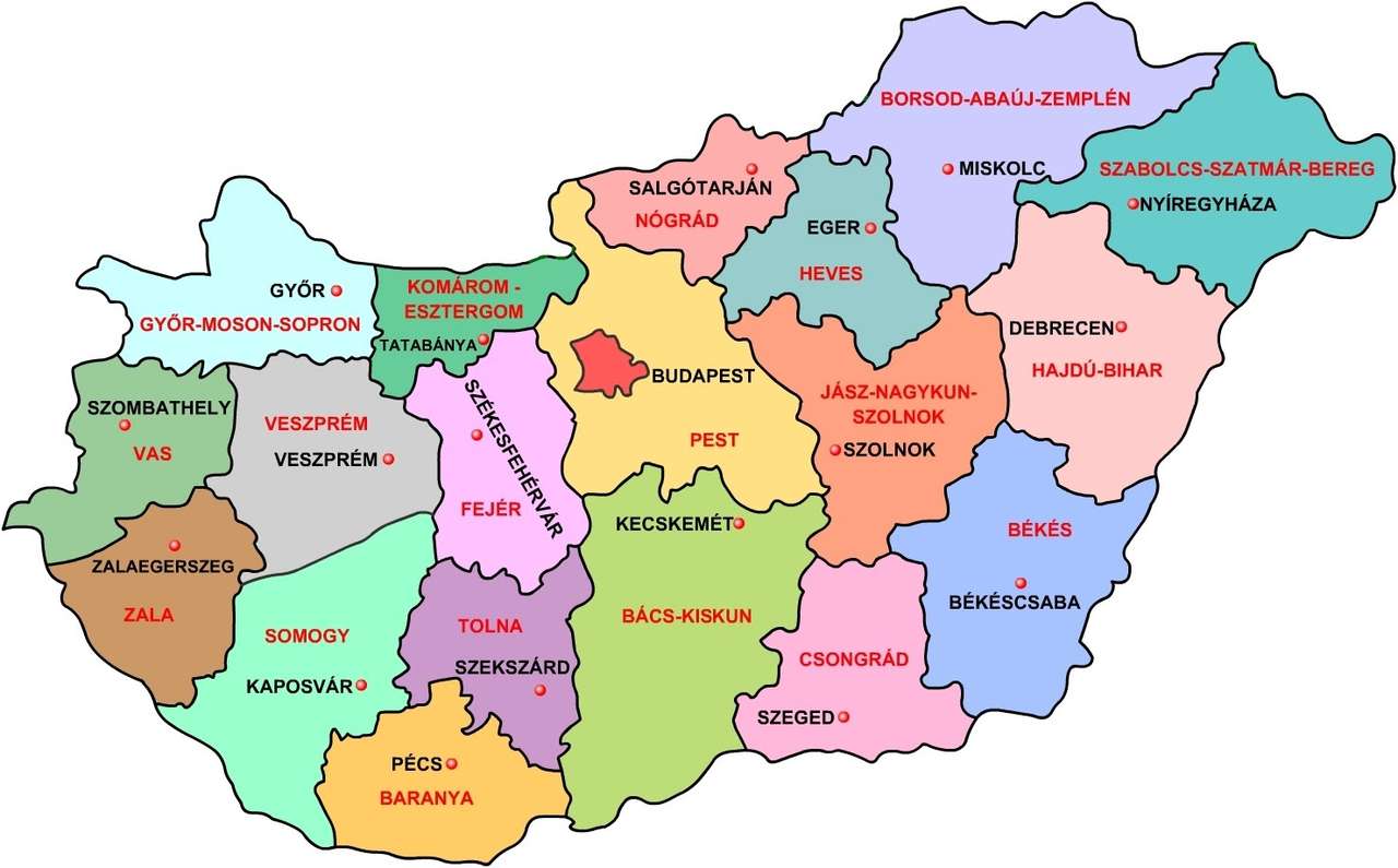 Mapa Węgier - puzzle online