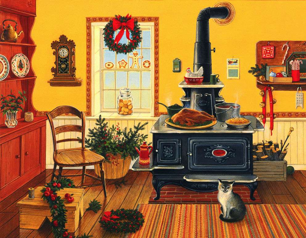 kotek w rustykalnej kuchni puzzle online