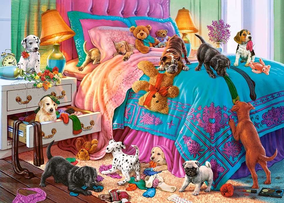 Zabawa zwierzątek w sypialni puzzle online
