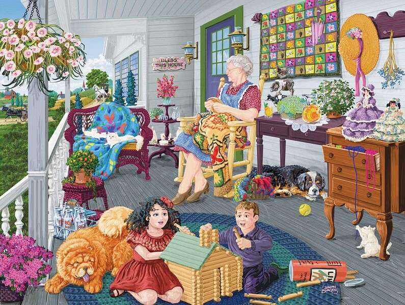 Dzieci odwiedzają babcię puzzle online
