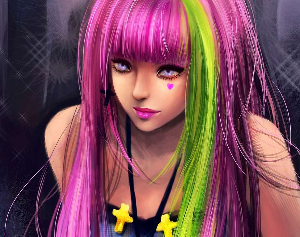 animacyjna dziewczyna z zielonymi włosami puzzle online