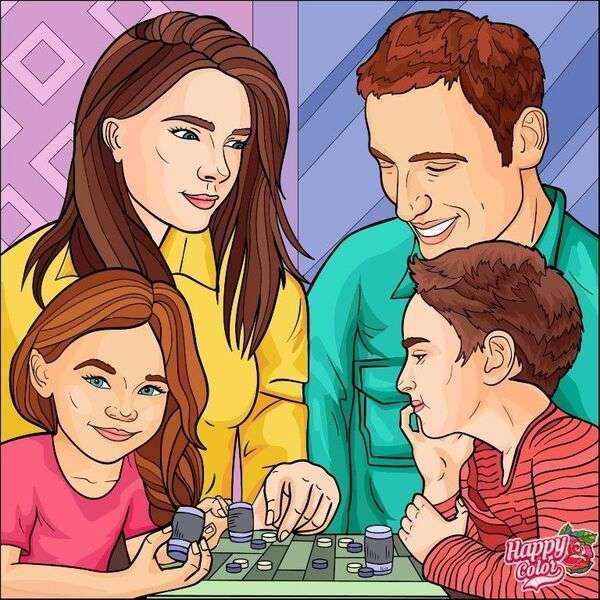 Rodzice i dzieci bawią się w deskę puzzle online