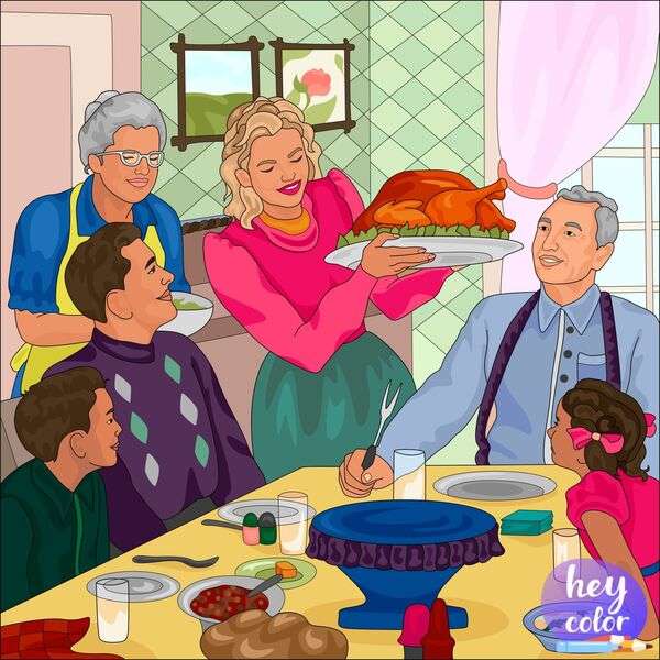 Rodzina będzie cieszyć się obiadem puzzle online