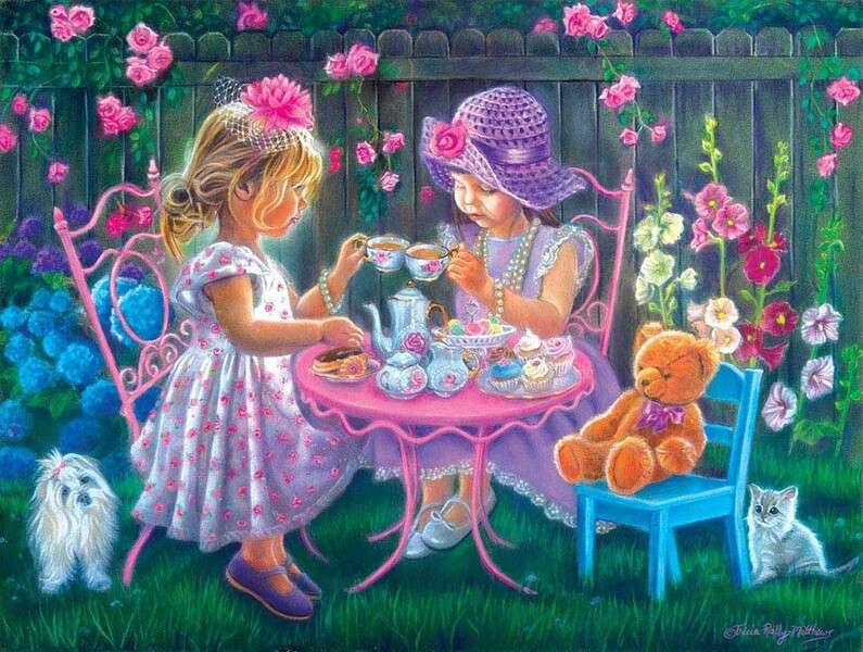 Mädchen trinken Tee im Garten Puzzle