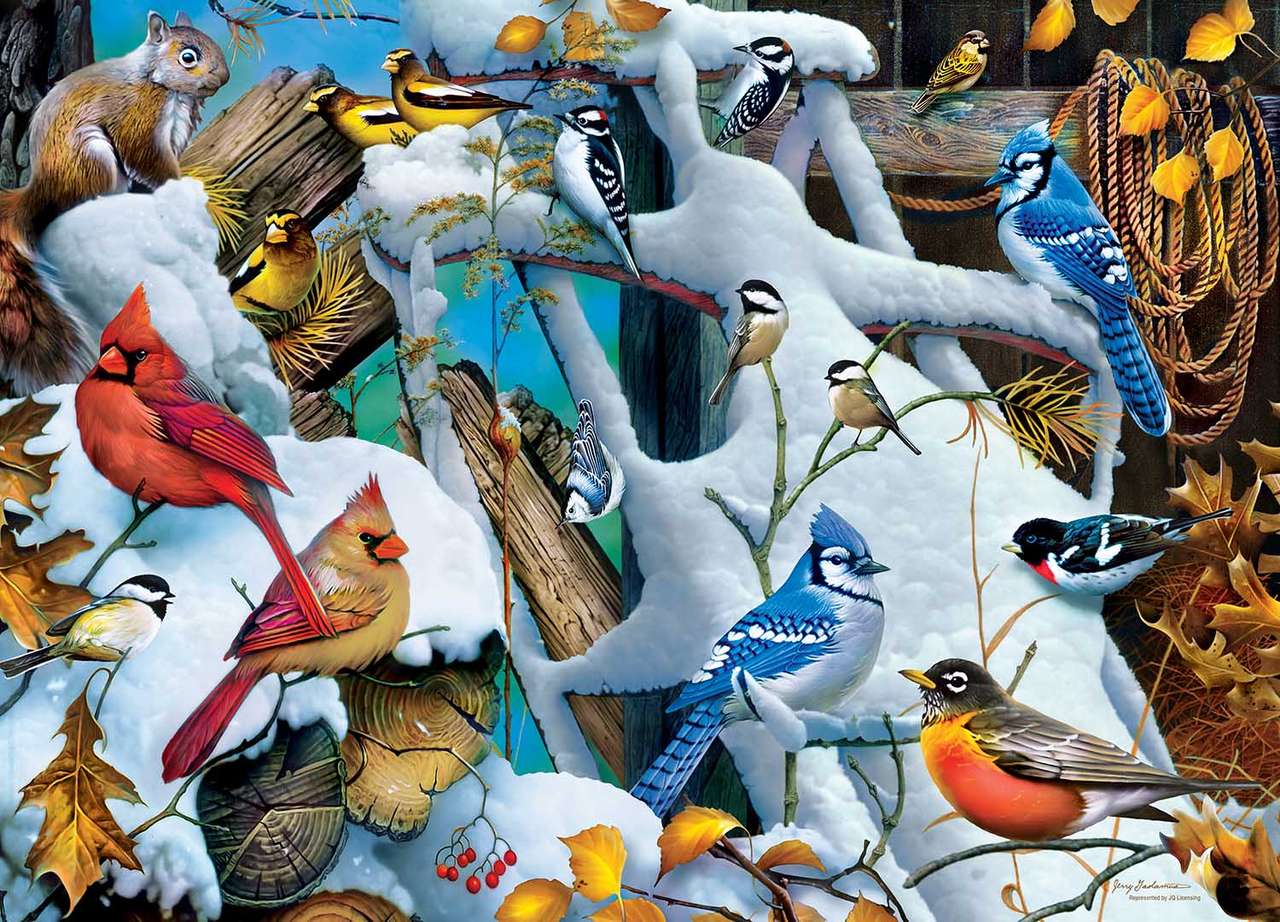 małe ptaszki na śniegu puzzle online